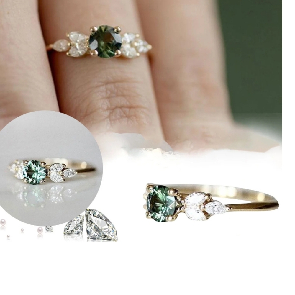 Double-Layered 14K Gold Square Diamond Princess Ring Size 7.5